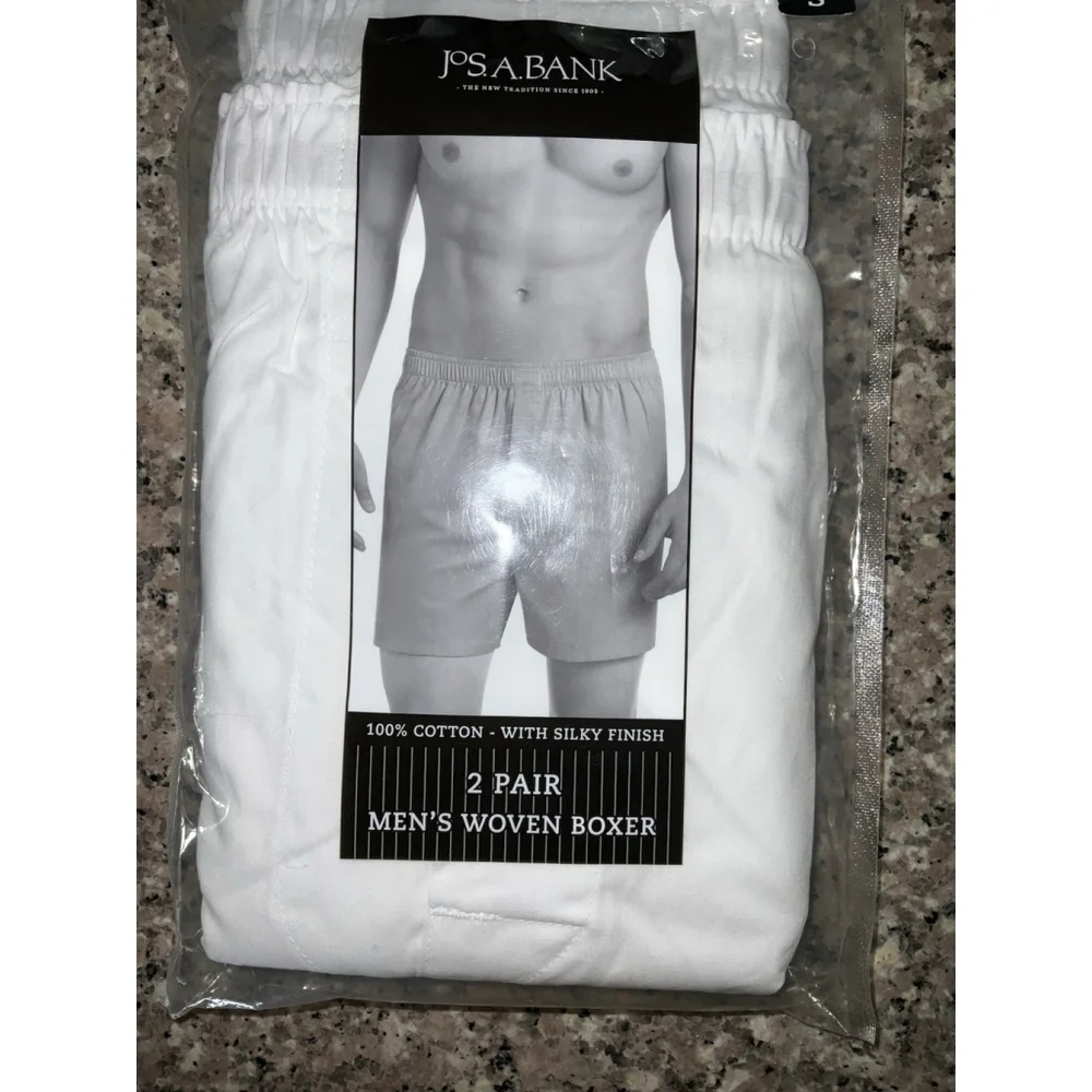 JosA Bank Small Mens Boxers Two Pair Plaid Cotton Boxer Short Underwear White‎